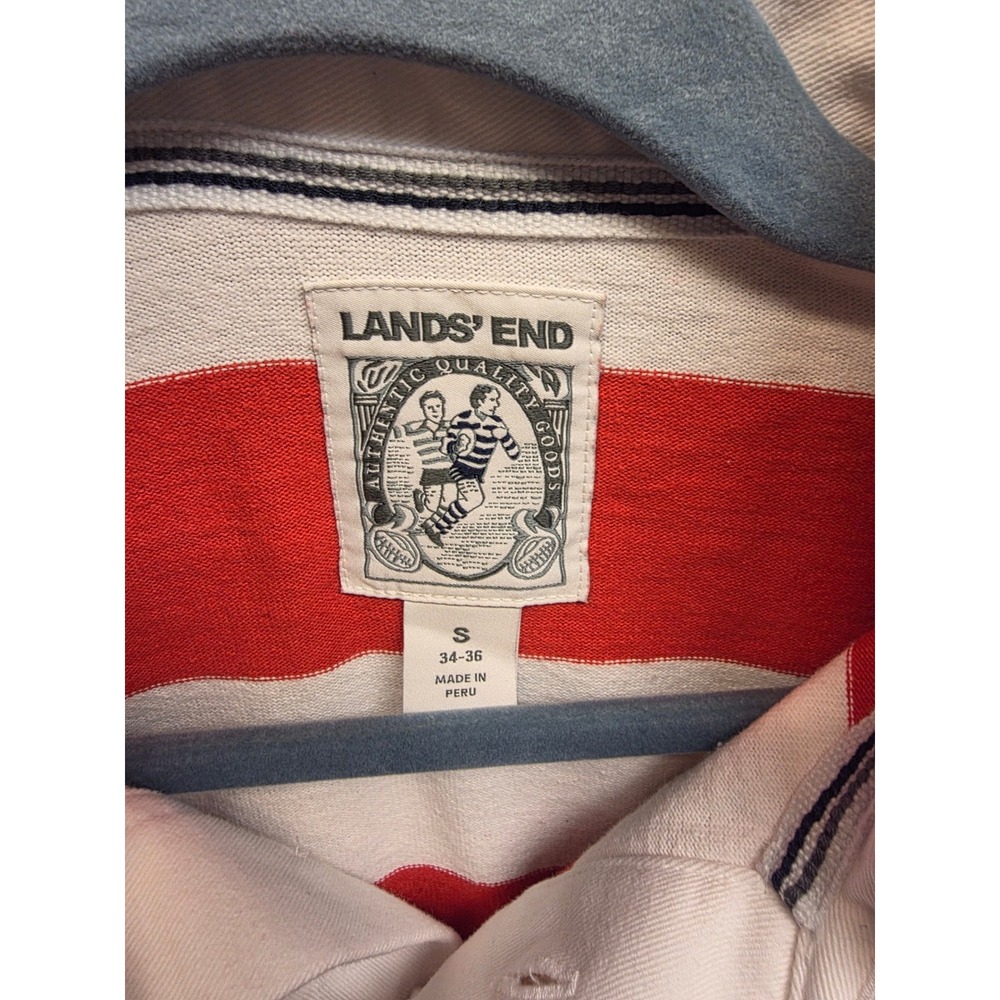 Lands End Mens Red White Striped Long Sleeve Rugby Polo Shirt Small 34-36 501919 - Picture 2 of 7